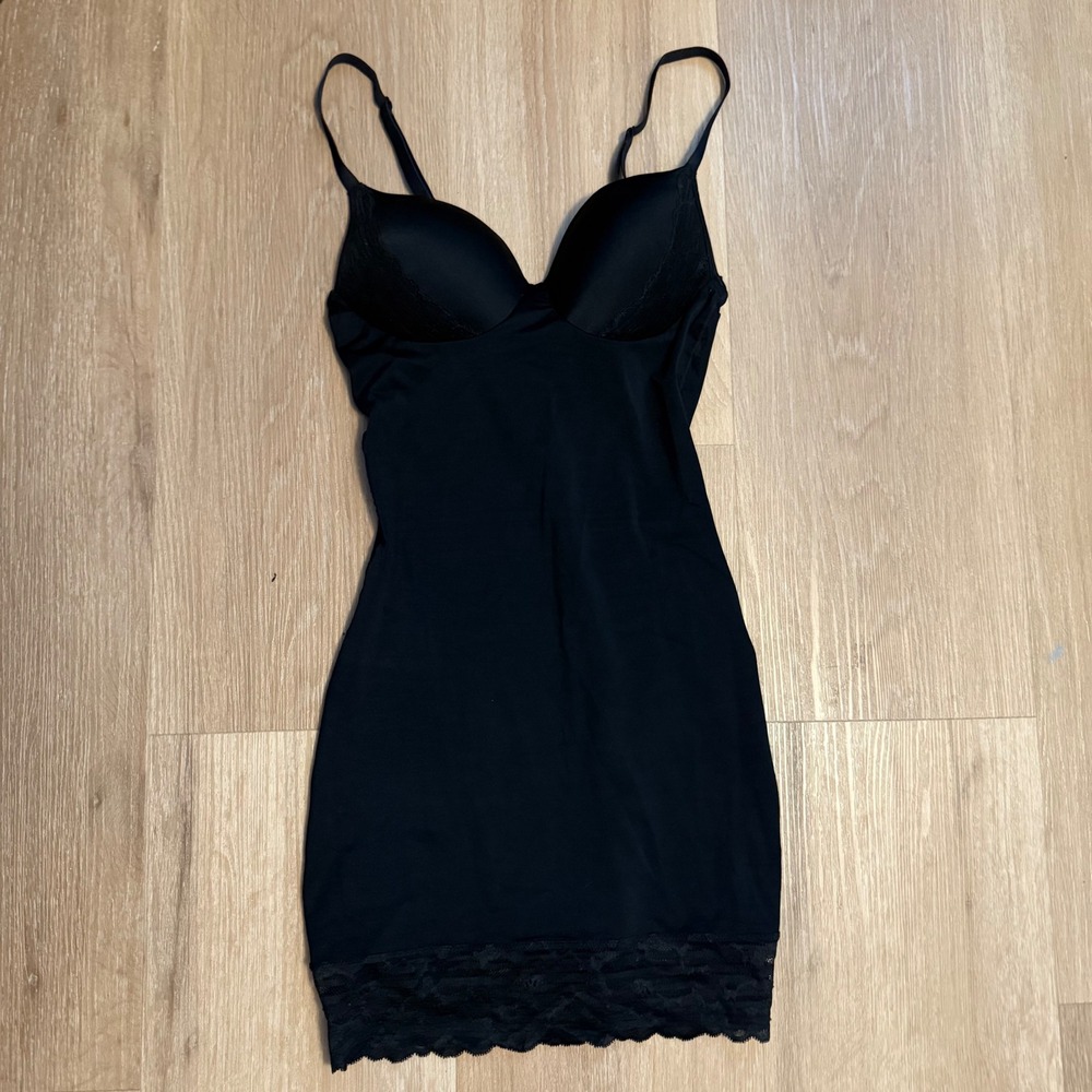 Assets Red Hot Label by Spanx Black Shaping Slip Dress Lace Trim Small Lingerie